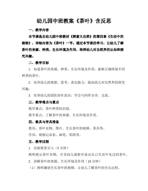 幼儿园中班教案《茶叶》含反思