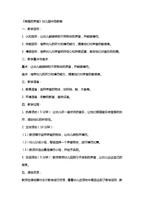 《有趣的声音》幼儿园中班教案