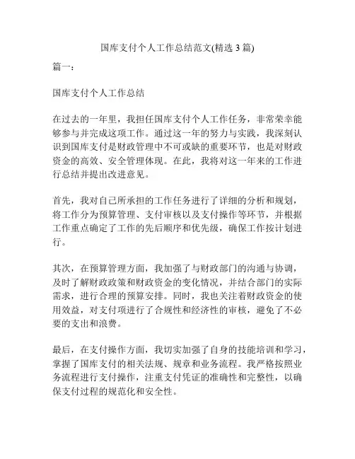 国库支付个人工作总结范文(精选3篇)