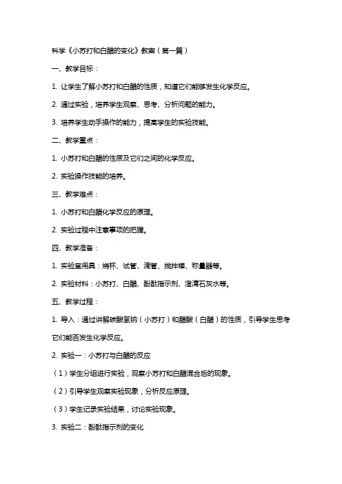 科学《小苏打和白醋的变化》教案(两篇)
