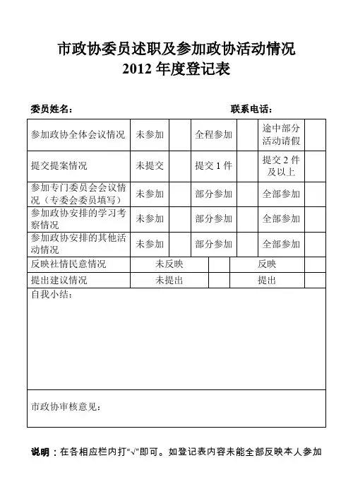 市政协委员述职及参加政协活动情况