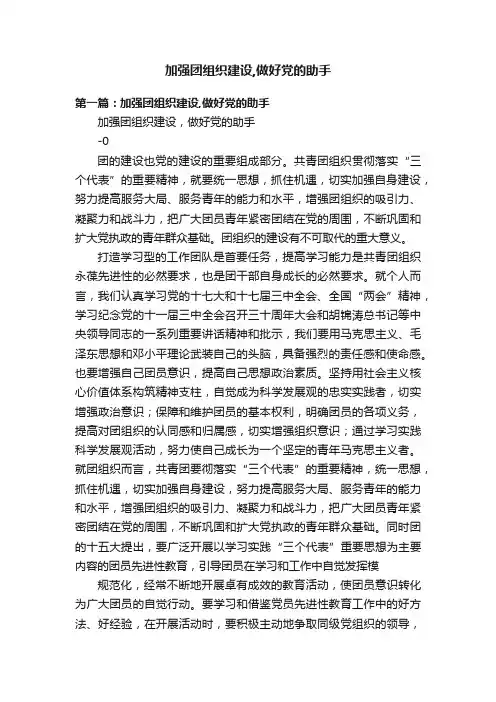 加强团组织建设,做好党的助手