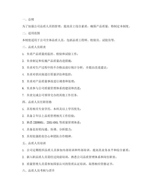 品质人员员工管理制度