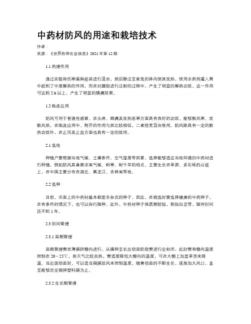 中药材防风的用途和栽培技术