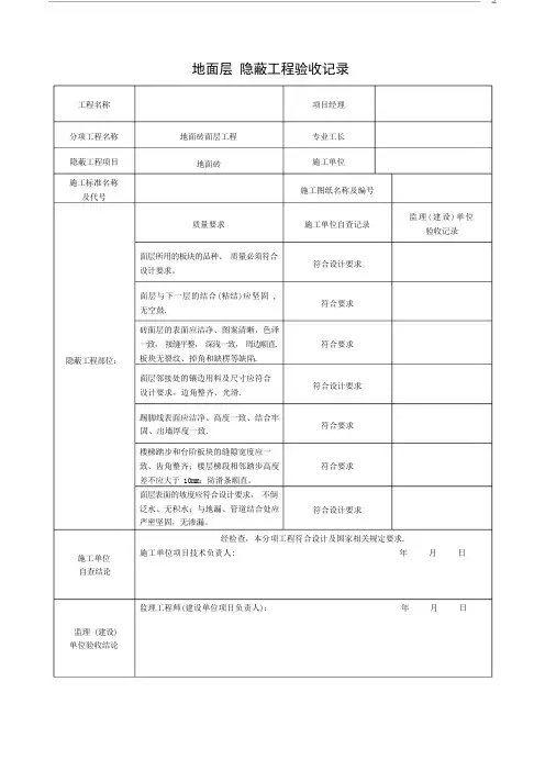 装修隐蔽工程验收记录表(全套)