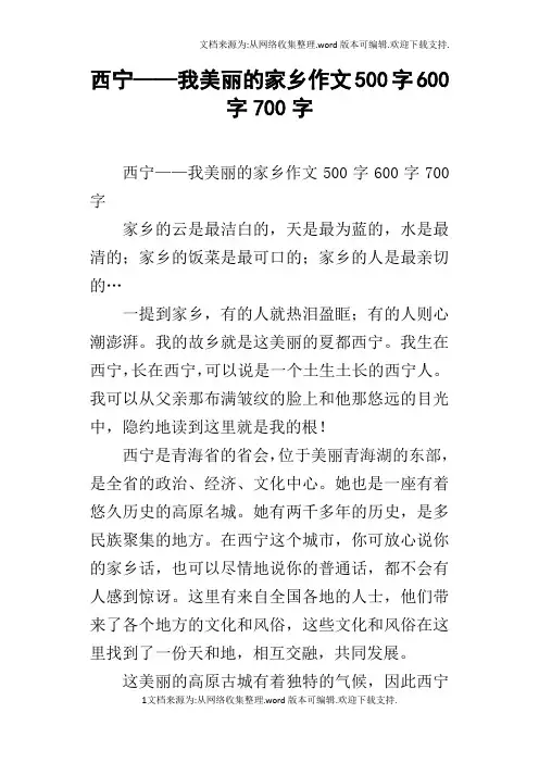 西宁——我美丽的家乡作文500字600字700字
