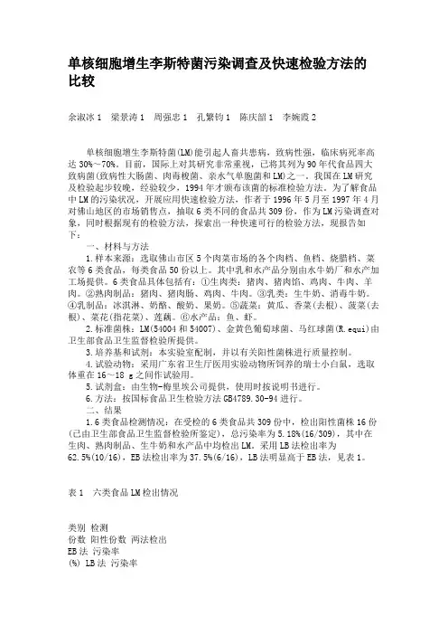 单核细胞增生李斯特菌污染调查及快速检验方法的比较(精)