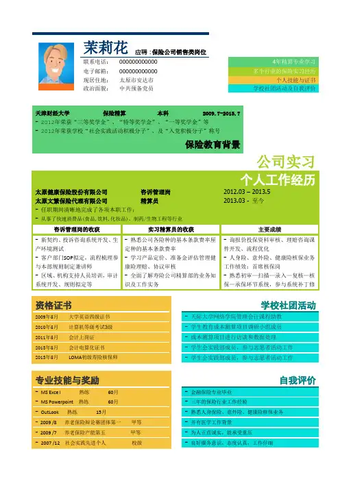 保险专业新颖个人求职简历模板-word版可编辑(三)