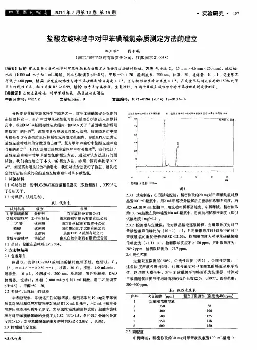 盐酸左旋咪唑中对甲苯磺酰氯杂质测定方法的建立