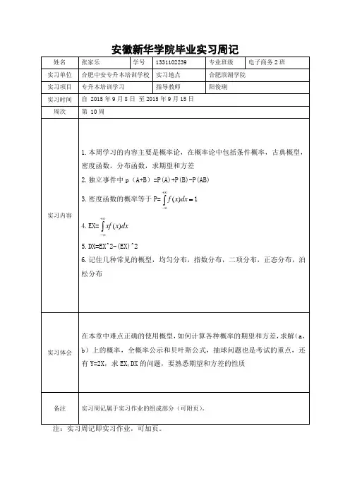 实习周记(第十周)