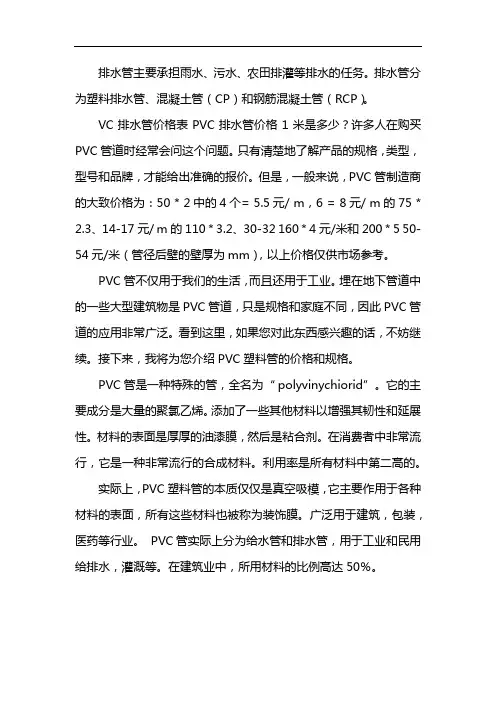 排水管价格表