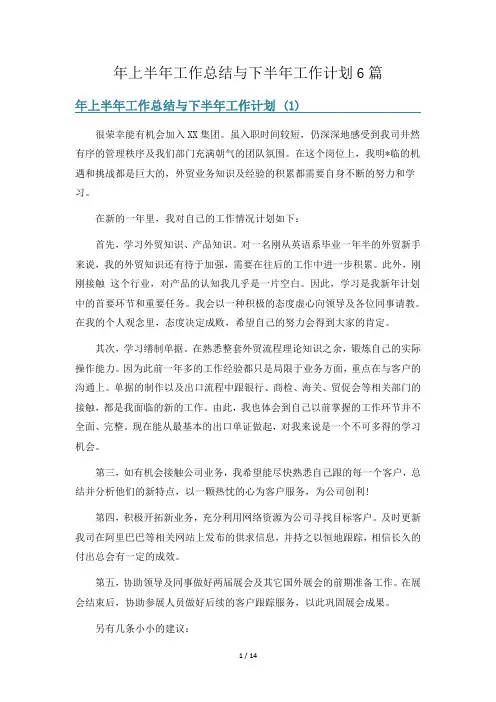 年上半年工作总结与下半年工作计划6篇