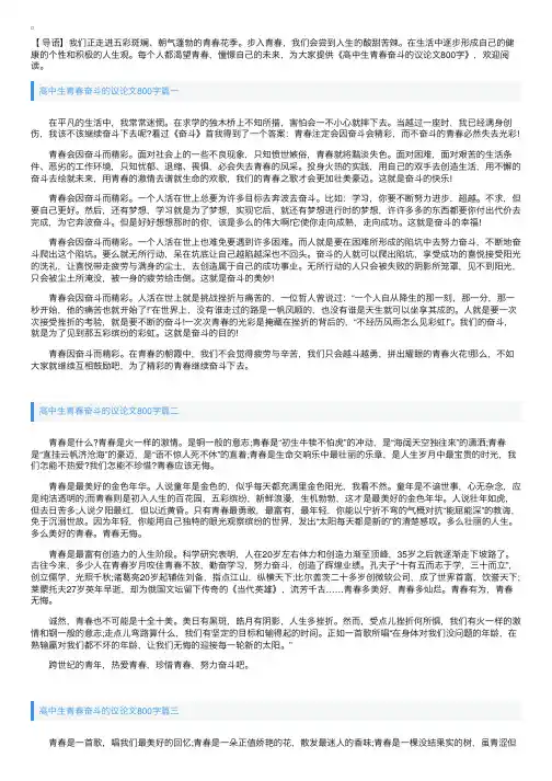 高中生青春奋斗的议论文800字