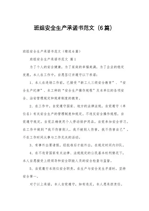班组安全生产承诺书范文(6篇)