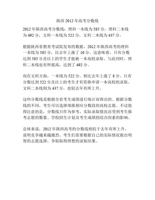 陕西2012年高考分数线
