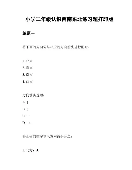 小学二年级认识西南东北练习题打印版