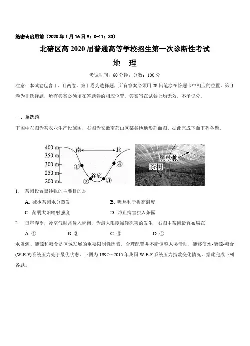重庆市北碚区2020届高三上学期第一次诊断性模拟地理试题带答案