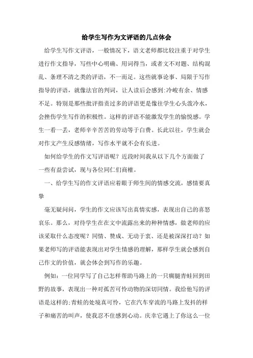 给学生写作为文评语的几点体会