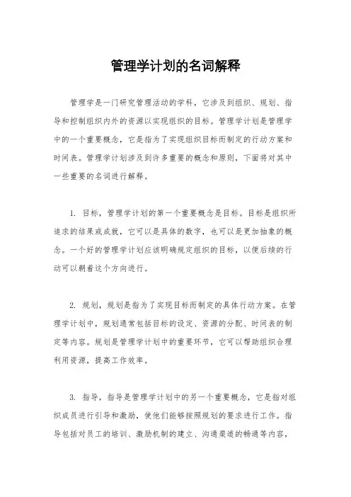 管理学计划的名词解释