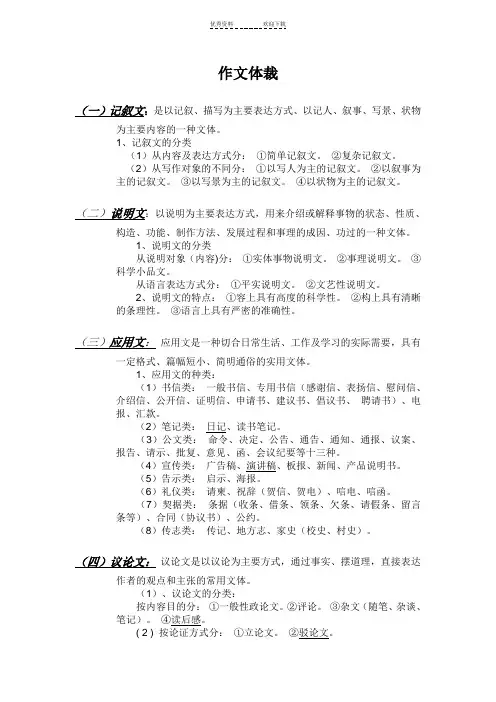 作文体裁及写作方法归纳