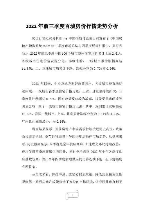 2023年前三季度百城房价行情走势分析