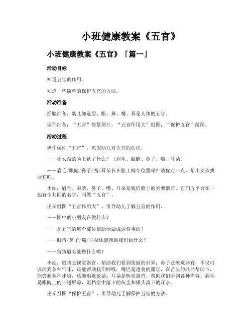小班健康教案《五官》