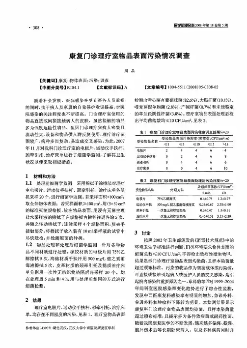 康复门诊理疗室物品表面污染情况调查