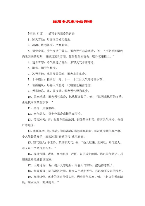 描写冬天寒冷的词语