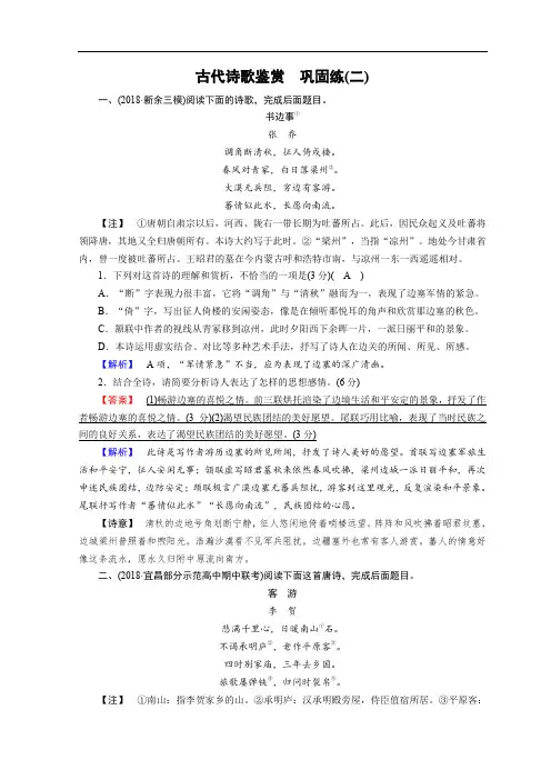2019届高考语文大二轮复习精品练习：第四版块 古诗文阅读 古代诗歌鉴赏 巩固练2(含答案)