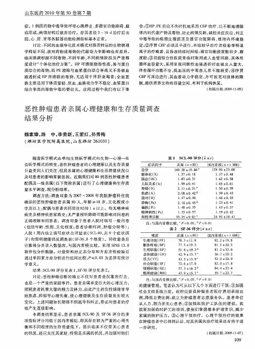 恶性肿瘤患者亲属心理健康和生存质量调查结果分析
