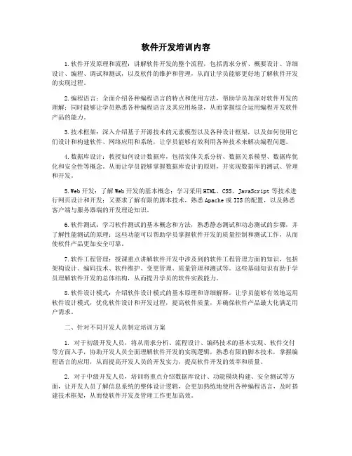 软件开发培训内容