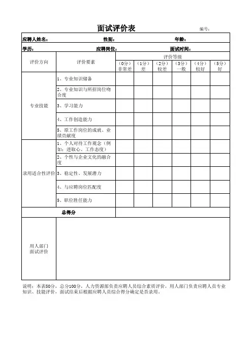 面试评价表