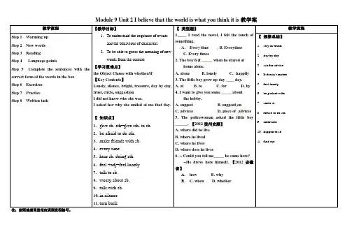 新外研版八年级英语下册Module 9 Unit 2 I believe that the world is what you think it is教学案