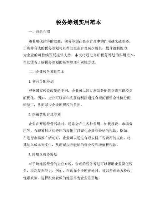 税务筹划实用范本