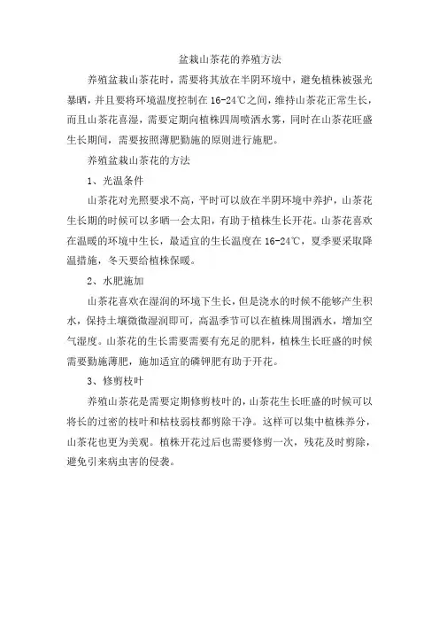 盆栽山茶花的养殖方法