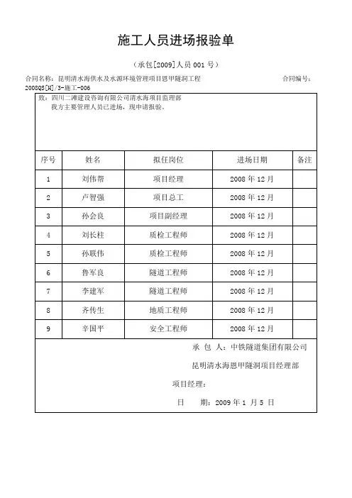 人员进场报验单