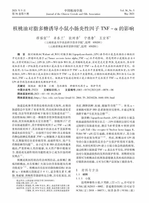 核桃油对脂多糖诱导小鼠小肠炎性因子TNF-α的影响