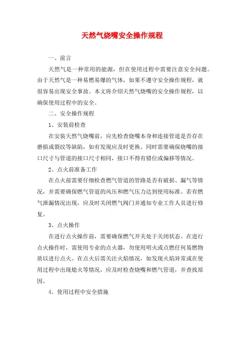 天然气烧嘴安全操作规程