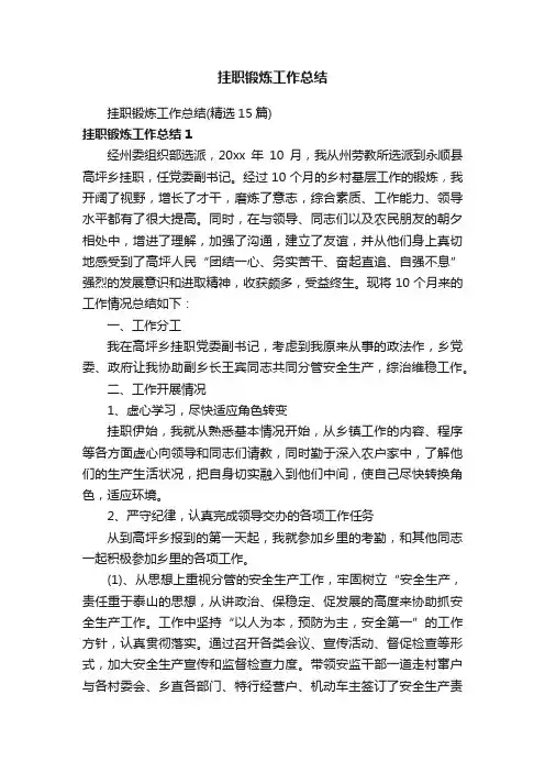 挂职锻炼工作总结（精选15篇）