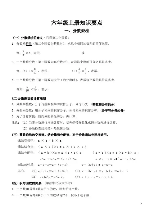 西师版六年级数学上册总复习资料