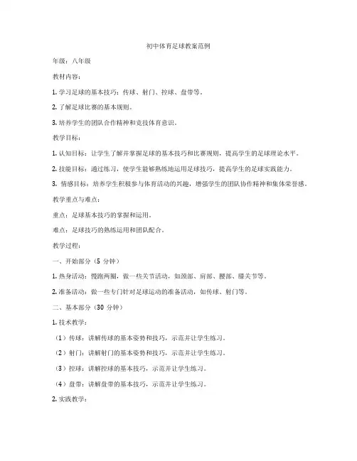 初中体育足球教案范例