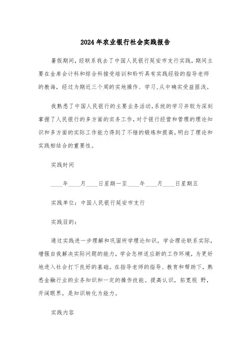 2024年农业银行社会实践报告（3篇）