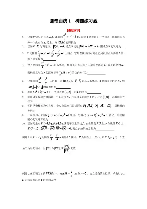 圆锥曲线1  椭圆练习题