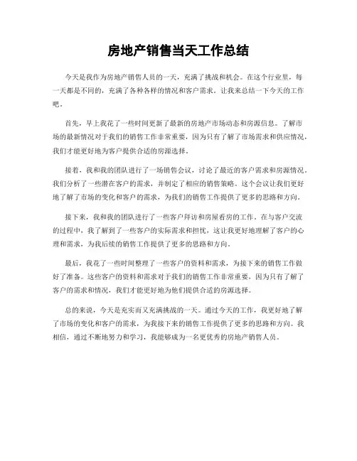 房地产销售当天工作总结