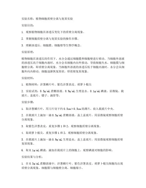 本科生物实验报告