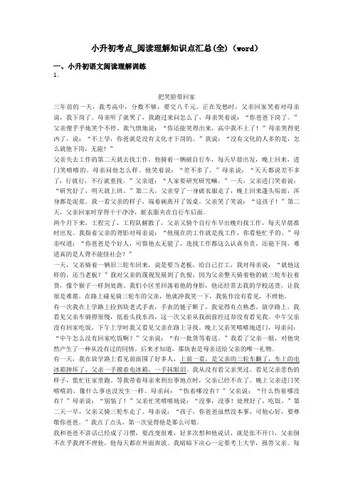 小升初小升初考点_阅读理解知识点汇总(全)(word)