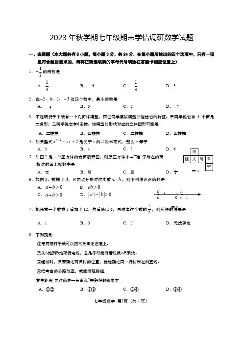 2023年秋学期七年级期末学情调研数学试题