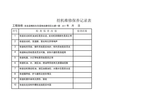 挖掘机日巡检及维修保养记录表