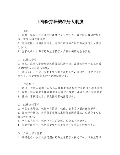 上海医疗器械注册人制度