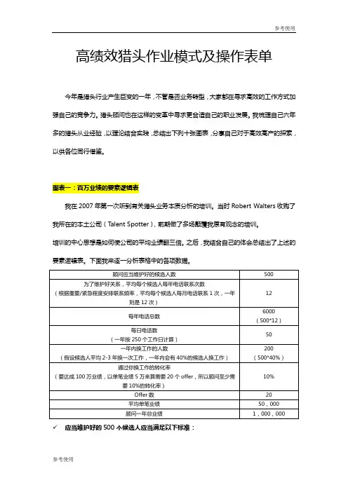 高绩效猎头作业模式及操作表单(10个专业表单)